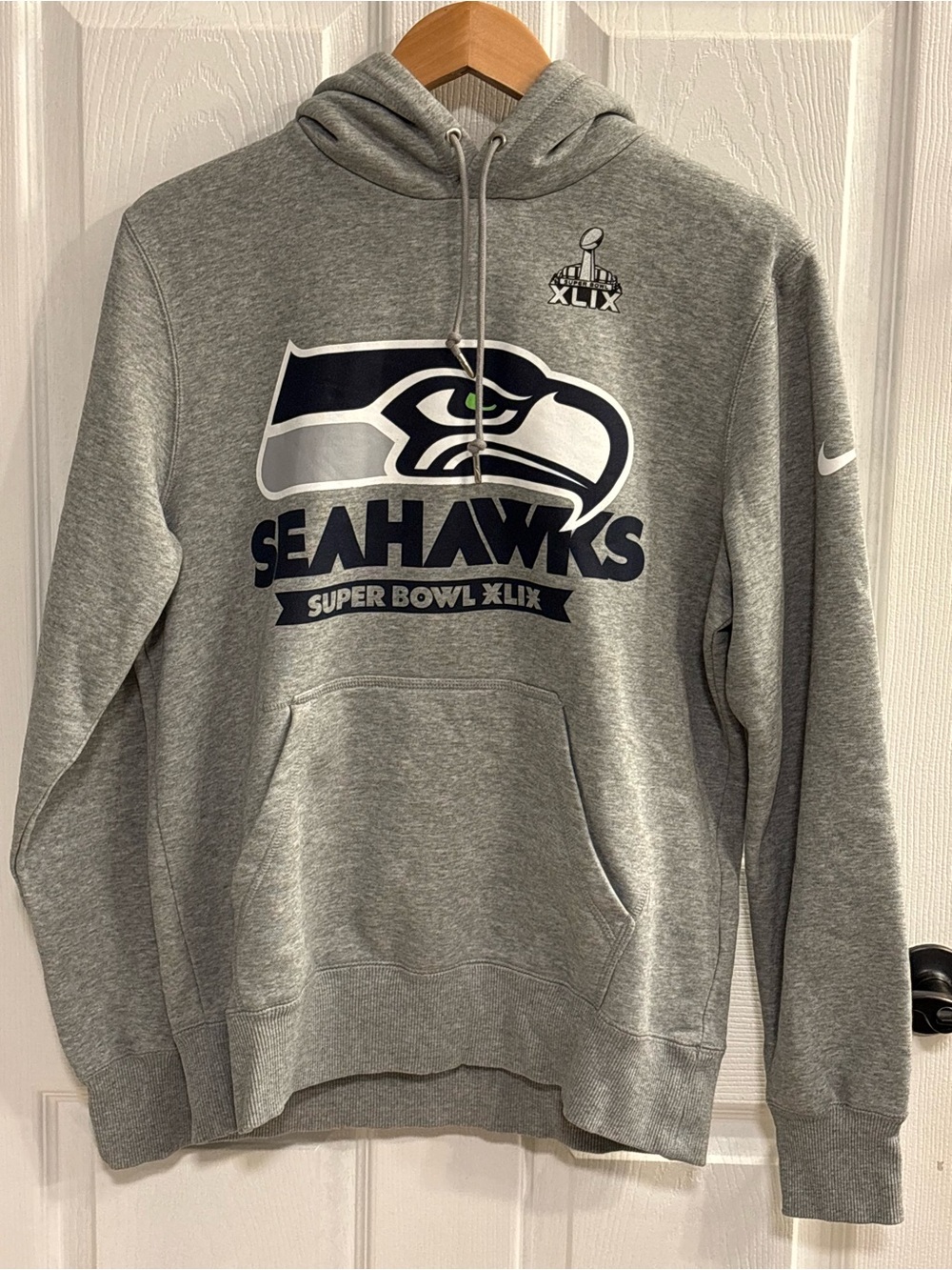 Nike Seattle Seahawks Super Bowl XLIX Hoodie Men’s M Gray Fleece NWOT NFL